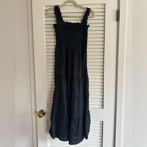 Quince Black Smocked Maxi Dress